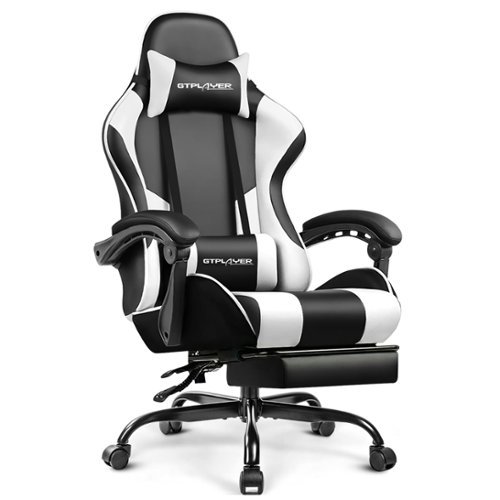 GTPlayer - Gaming Chair Faux Leather Height Adjustable Computer Chair with Footrest and Headrest - White-Front_Standard 