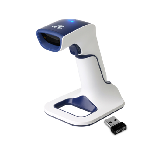 ScanAvenger - SA3600 1D Wireless Barcode Scanner – Bluetooth, Wi-Fi, USB, Handheld/on-Counter - Blue and White-Front_Standard 