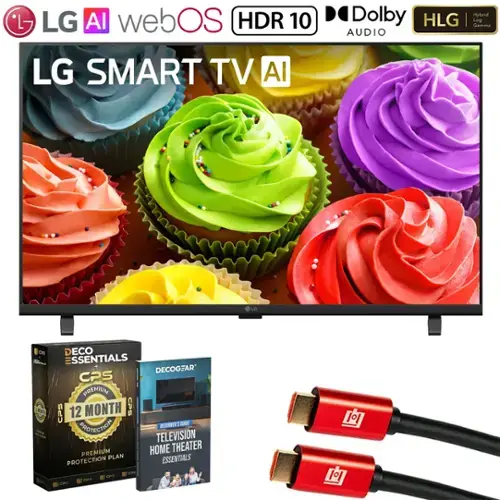 LG AI webOS HDR 10 LG SMART TV AI  
Dolby Hybrid HLG Log Gamma AUDIO  
LG  
ECO ESSENTIALS + DECOGEAR CPS PREMIUM CPS 12 MONTH CPS PROTECTIONS BESINNER'S GUI GUIDE TELEVISION PREMIUM HOME THEATER PLAN ESSENTIALS PROTECTION CPS CPS CPS CPS  
101 101