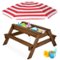 Best Choice Products - Kids 3-in-1 Outdoor Sand and Water Activity Picnic Table with Umbrella - Walnut/Red-Front_Standard