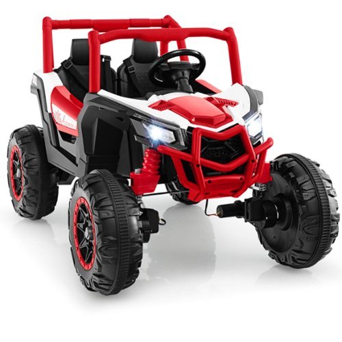 Gymax - 24V Kids Ride on UTV w/ 4 x 100W Powerful Engine Remote Control High/Low Speed Red - Red, Black-Front_Standard 