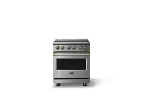 Front. Viking - 30"W. 4.7 Cu.Ft. Pro5S 4 Element Freestanding Electric Induction Convection Range - Stainless Steel/Brushed Brass - Stainless Steel.