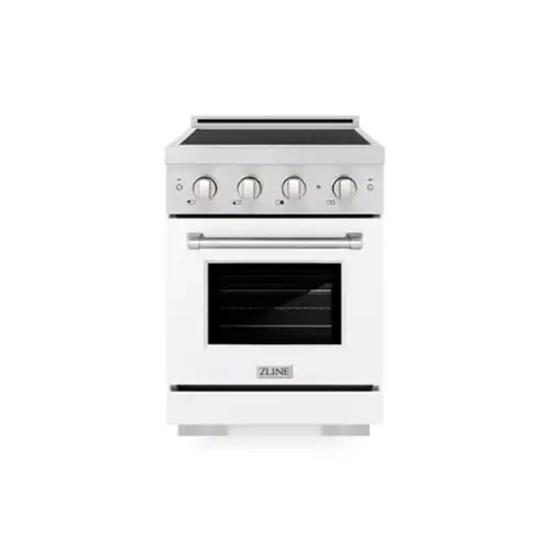 Front. ZLINE - 24 in. 3.2 cu. ft. Paramount Freestanding Induction Range with 3 Burners and Electric Oven with White Matte Door - White Matte.