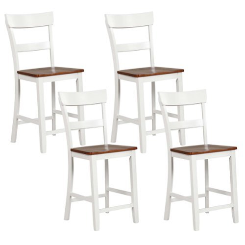 Costway Wooden Bar Stool Set of 4 Bar Chairs with LVL Rubber Wood Frame, Backrest, Footrest - White