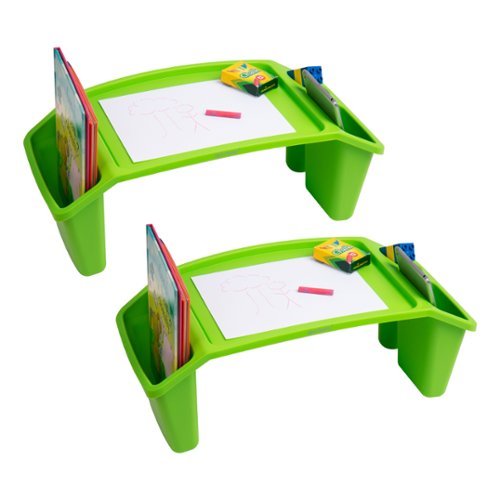 Mind Reader - Kids Lap Desk, Activity Tray, Drawing, Stackable, Portable, Plastic, 22.25"L x 10.75"W x 8.5"H, Set of 2 - Green