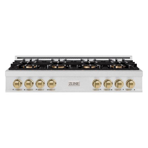 ZLINE - Autograph 48 in. Satin Steel Classic Rangetop with 8 DuoPro Burners and Bronze Accents (PCRTSZ-48-CB) - Satin Stainless Steel-Front_Standard 