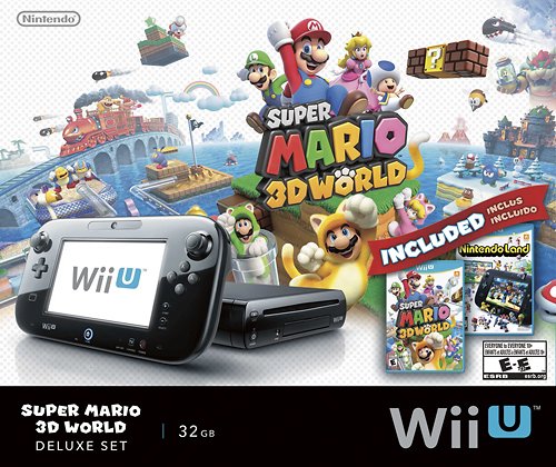  Wii U 32GB Console Super Mario 3D World and Nintendo Land Bundle - Black