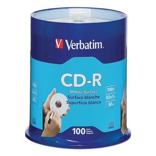Verbatim - 94712 700 MB/80 min 52x CD-R Recordable Disc - (100/Pack) - White-Front_Standard 