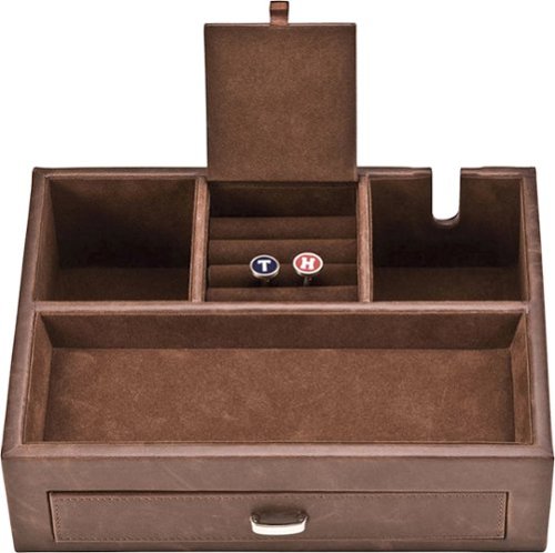  Grand Star - Deluxe Valet Tray and Charging Station - Brown