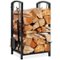 Best Choice Products - 5-Piece Firewood Log Rack Holder Tools Set for Fireplace w/ Hook, Broom, Shovel, Tongs - Black-Front_Standard