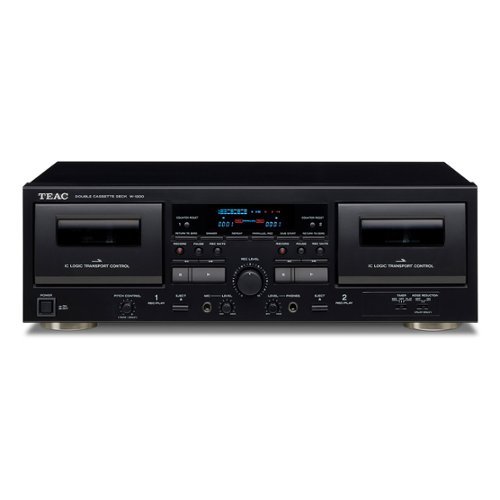 TEAC - W-1200 Dual Cassette Player & Recorder with Pitch Control, Mic Input, & USB Out - Black-Front_Standard 