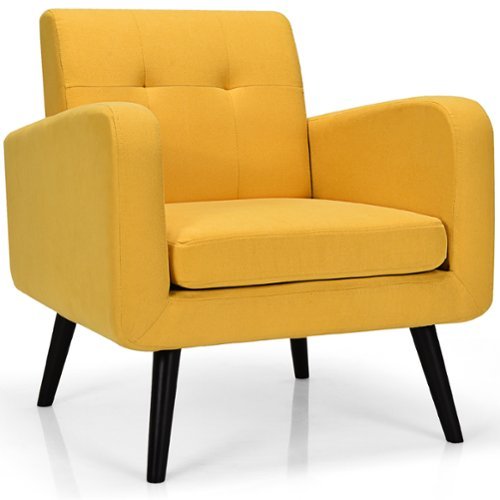 Costway Mid-Century Accent Chair with Rubber Wood Legs - Yellow