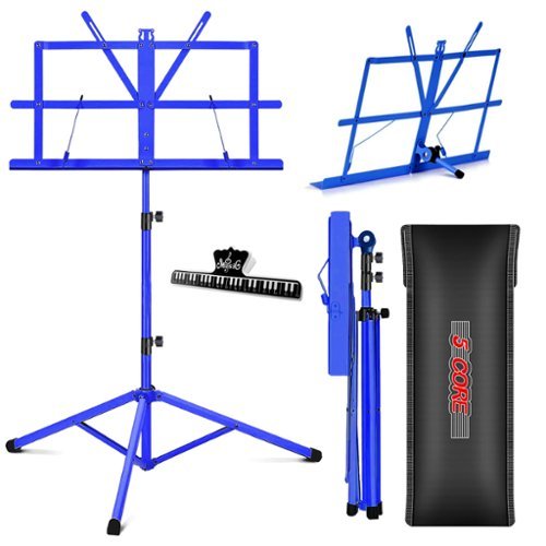 5 CORE - Music Stand Adjustable Desktop Book Stands Portable Sheet Holder All Metal Foldable Bookstand - Blue-Front_Standard 