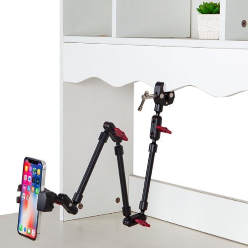 PARKER SLATER - Adjustable articulating magic arm with clamp and phone holder clip for desk mount, stand, or tripod use - Black-Front_Standard 