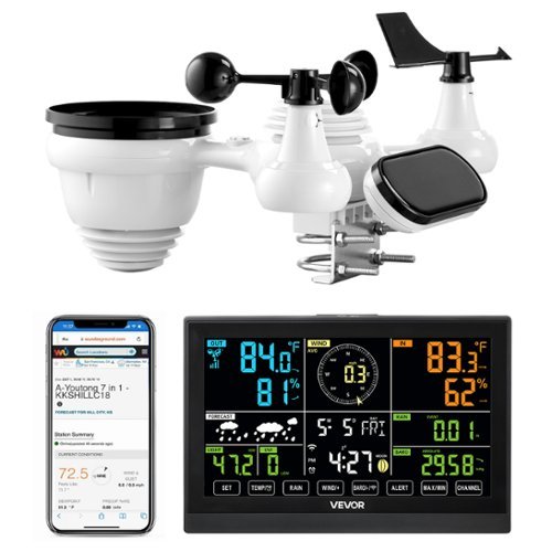 VEVOR - 7-in-1 Wi-Fi Weather Station, 7.5-Inch VA Display, Solar Powered Wireless Outdoor Sensor, Home Weather Station - White-Front_Standard 