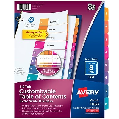 Avery - Ready Index Table of Contents Extra-Wide Paper Dividers, 1-8 Tab - Multicolor-Front_Standard 