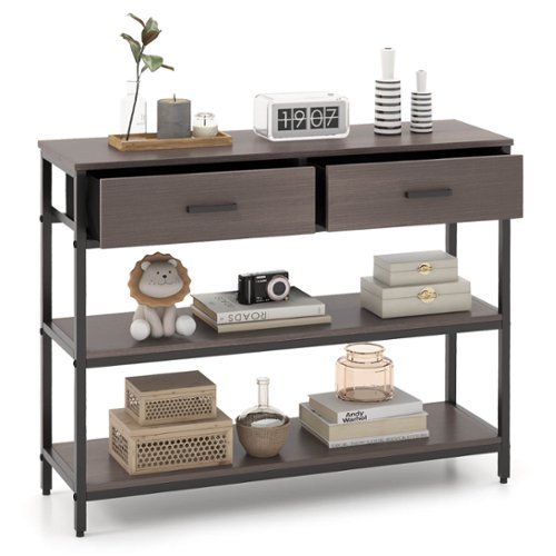 Costway - Console Entryway Table Sofa Side Table with Folding Fabric Drawer - Gray