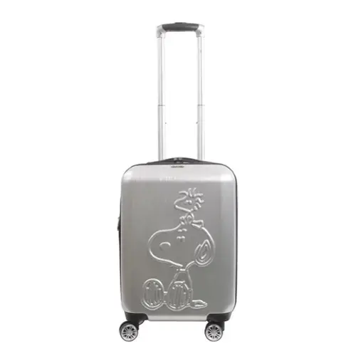 Front. Ful - Peanuts Snoopy & Woodstock Embossed Molded Hardside 22" Caryon Suitecase spinner, Silver - Silver.