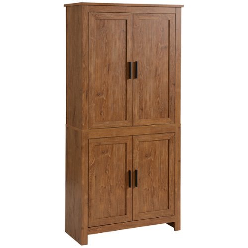Homcom - 64" Kitchen Pantry Cabinet, Freestanding Storage Cabinet with 4 Doors and 3 Adjustable Shelves for Dining Room - Oak-Front_Standard 