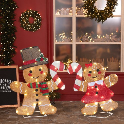 Winado - Christmas Gingerbread Man and Candy for Outdoor Yard Holiday Decorations with LED Lights - Brown-Front_Standard 