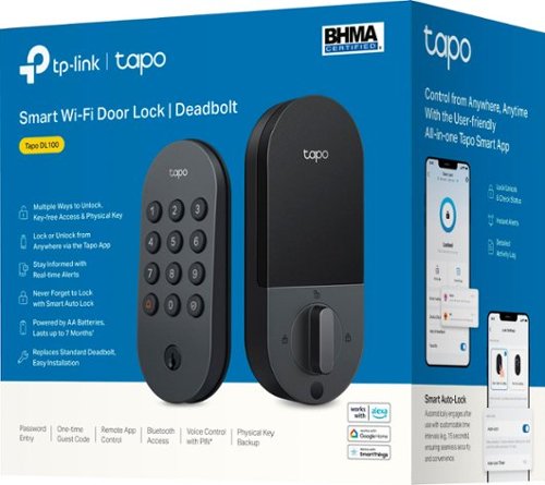 TP-Link Tapo DL100 Smart Wi-Fi Deadbolt Door Lock – Keyless Tactile Buttons, App-Controlled Custom Access, Fits Standard Doors - Black BUY IN SINGAPORE