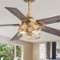 Breezary - 52-Inch Indoor Ceiling Fan with Light Kit, 5 Plywood Dual-Finish Blades, DC Motor, 5/10'' Downrods, Remote, Glass Shade - Paint Gold with Black and Rich Walnut-Front_Standard