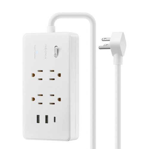 Insignia™ 4-Outlet / 1-USB-C / 2-USB 1,200 Joules Surge Protector Strip with 6 ft. Power Cord - White HOW TO BUY