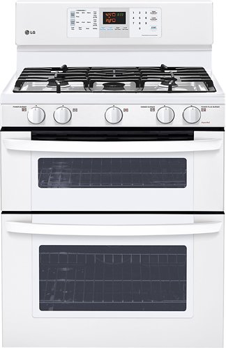LG - 6.1 Cu. Ft. Freestanding Double Oven Gas Range with EasyClean and SuperBoil Burner - Smooth White-Front_Standard 