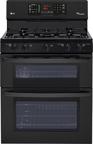 LG - 6.1 Cu. Ft. Freestanding Double Oven Gas Range with EasyClean and SuperBoil Burner - Smooth Black-Front_Standard 
