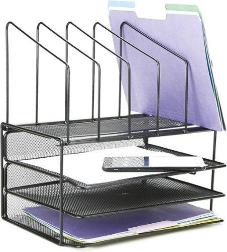 Mind Reader - Desktop Organizer and Office Supplies, Vertical File, Storage, Office, Metal Mesh, 11.5"L x 9"W x 7"H - Black