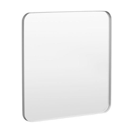 LOVMOR - 36 in. W x 36 in. H Tempered Glass Rounded Rectangle Framed Wall-Mounted Bathroom Vanity Mirror in Silver - Silver