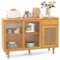 Costway - Buffet Sideboard Cabinet Rattan Console Table with Sliding Doors Storage Drawer - Natural-Front_Standard