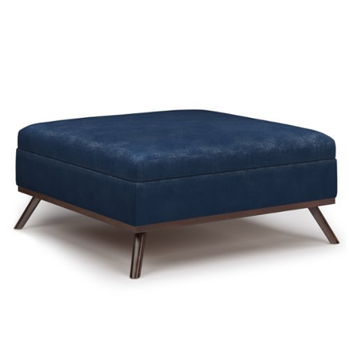 Simpli Home - Owen Square Coffee Table Storage Ottoman - Distressed Dark Blue-Front_Standard