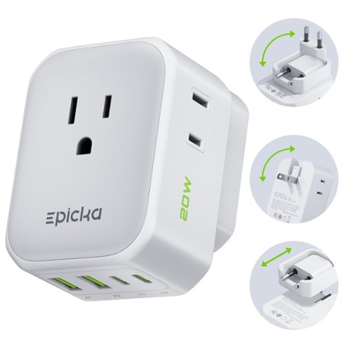 Epicka - Hybrid International Power Adapter for US to Europe & England, 8-IN-1 Travel Plug Adapter, Travel Dorm Essentials - White-Type C 1 Pack-Front_Standard 