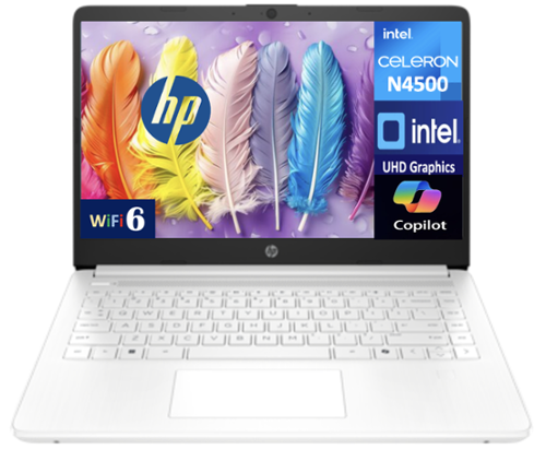 HP - 14 Laptop 14.0 HD Display (Intel Celeron N4500, 16GB DDR4, 256GB PCIe SSD, Intel UHD, WiFi 6, Webcam, Win 11 Pro) - Snowflake White-Front_Standard 