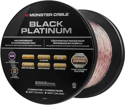  Monster - Black Platinum XP Clear Jacket 50' In-Wall Compact Speaker Cable - Clear/Copper