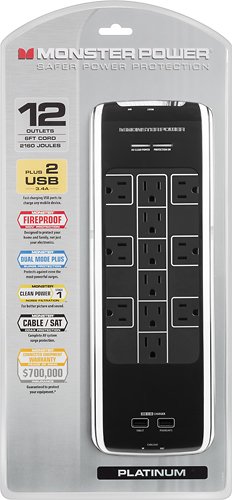  Monster - Power Platinum 1200 12-Outlet/2-USB Surge Protector Strip - Black