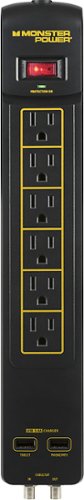  Monster - Power Gold 600 6-Outlet/2-USB Surge Protector Strip - Black - Black