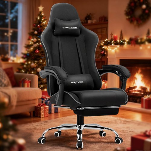 GTPlayer - Gaming Chair Breathable Fabric Ergonomic Computer Desk Chair - Black-Front_Standard 