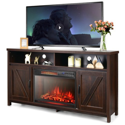 Gymax - 59'' Fireplace TV Stand W/ 25'' 1350W Electric Fireplace Heater - Coffee-Front_Standard 
