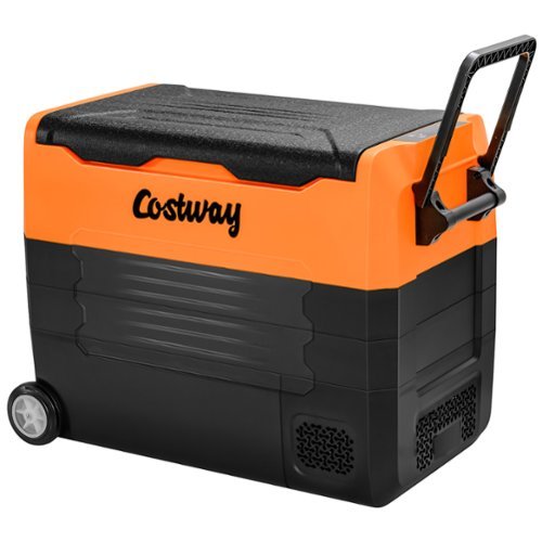 Costway - 58 Quarts Car Refrigerator Portable RV Freezer Dual Zone w/ Wheel - Orange