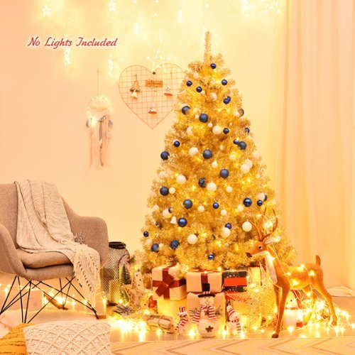 Costway - Artificial Tinsel Christmas Tree Hinged w/1036 Tips Foldable Stand Champagne
