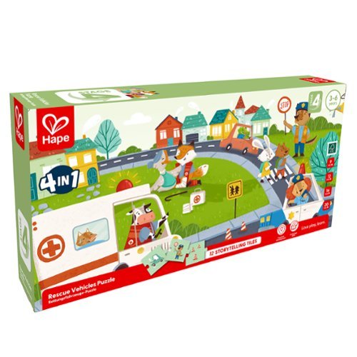 Hape - Hape: Rescue Vehicles Puzzle - 4 Puzzles In 1,Ages 3+