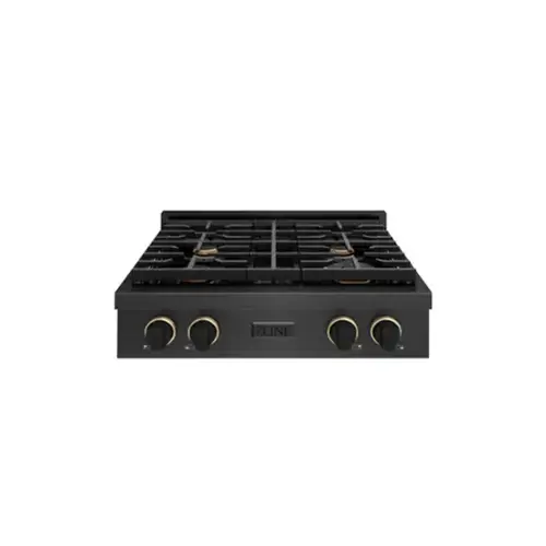 Front. ZLINE - Designer 30 in. 4 Burner Paramount Gas Rangetop in Black Satin Steel with Black and Bronze Accents (SRTBSZ-30-MBCB) - Black Satin Stainless Steel.