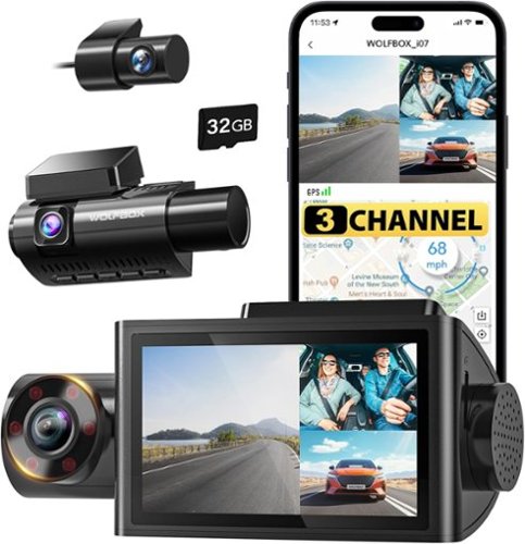 WOLFBOX - 4K 3 Channel Dash Cam, WiFi, GPS, 32GB Card, IR Night Vision, 3" LCD Screen, 1440P+1080P+1080P Triple Car Camera - Black-Front_Standard 