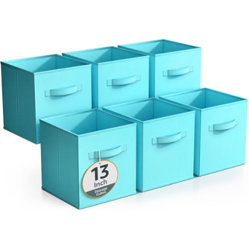 Sorbus - Fabric Storage Cubes - 6 Foldable Storage Bins for Organizing Pantry, Cubbies, Toy Box - Clothes Storage - Aqua-Front_Standard 
