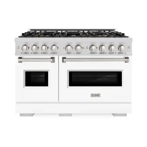 Front. ZLINE - 48 in. 6.7 cu. ft. Classic Freestanding Gas Range with 8 Burner DuoPro Cooktop and Dual Ovens with White Matte Doors - White Matte.