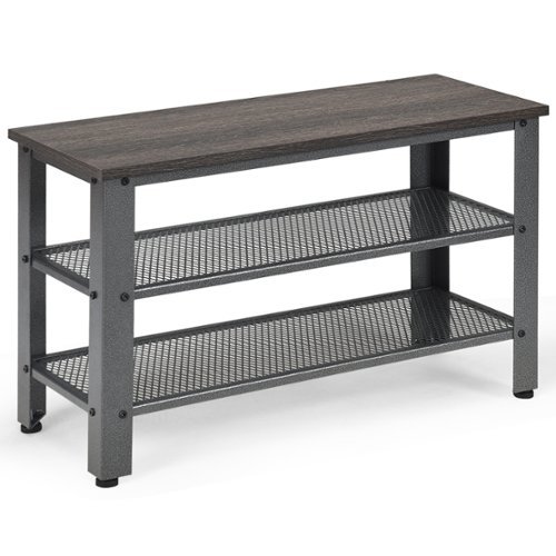 Costway 3-Tier Shoe RackIndustrial Shoe Bench with Storage Shelves for LivingRoom Grey - Silver and brown