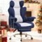 GTPlayer - 400lbs Heavy Duty Gaming Chair Fabric Comfortable Ergonomic Computer Chair with Soft Armrests - Dark Blue & White-Front_Standard