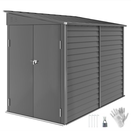 Outsunny - x 9' Outdoor Storage Shed, Lean to Metal Shed with Foundation Kit, Lockable Doors and Gloves for Patio, Lawn-Front_Standard 